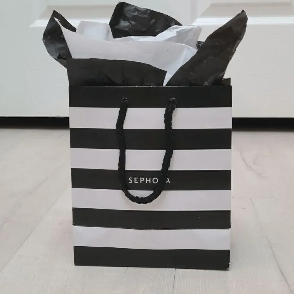 🖤🤍 SEPHORA Empty Striped Paper Shopping Gift Bag Rope Handles w/Tissues
